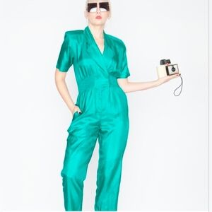Vintage 1990's Joan Walters Emerald Green Women's Jumpsuit Size 8